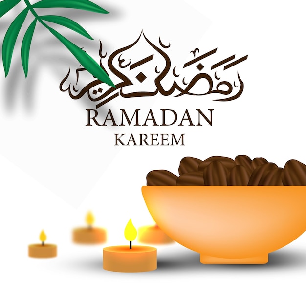 Vecteur dates vectorielles 3d réalistes et bougies pour le ramadan