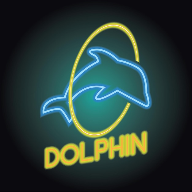 Vecteur dauphin en néon et le mot dauphin sur fond noir