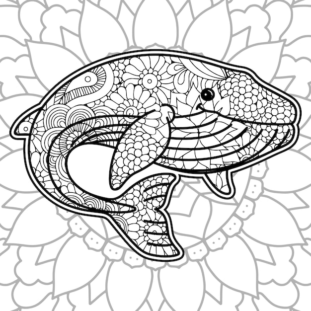 Vecteur dauphin zentangle dessiné à la main dauphin avec mandala