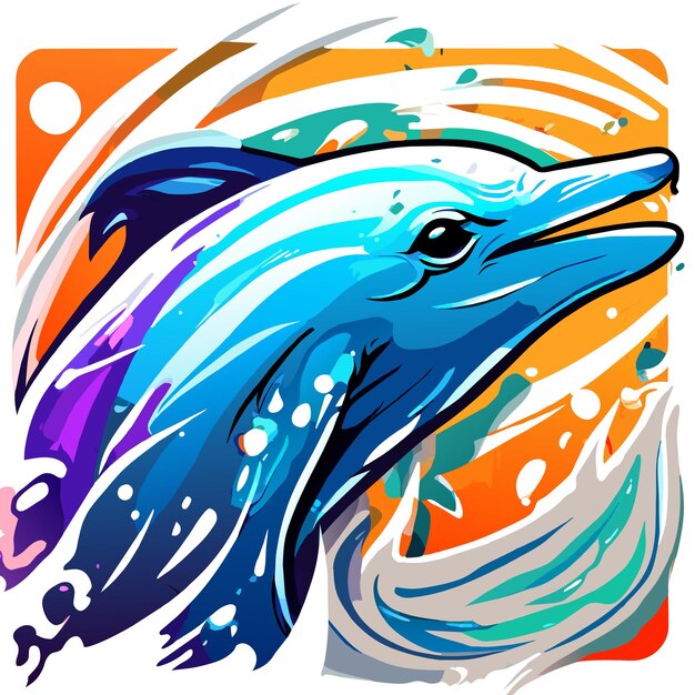 Vecteur des dauphins colorés dessinés à la main, des autocollants de dessins animés élégants, des icônes, des concepts, des illustrations isolées.