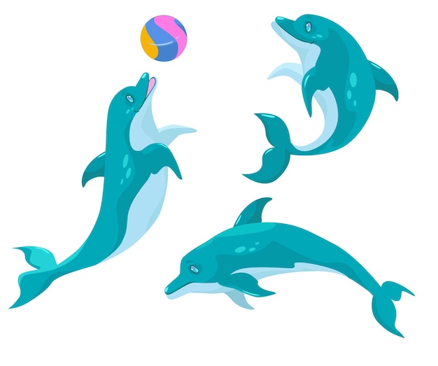Vecteur dauphins mignons dans diverses poses cartoon illustration
