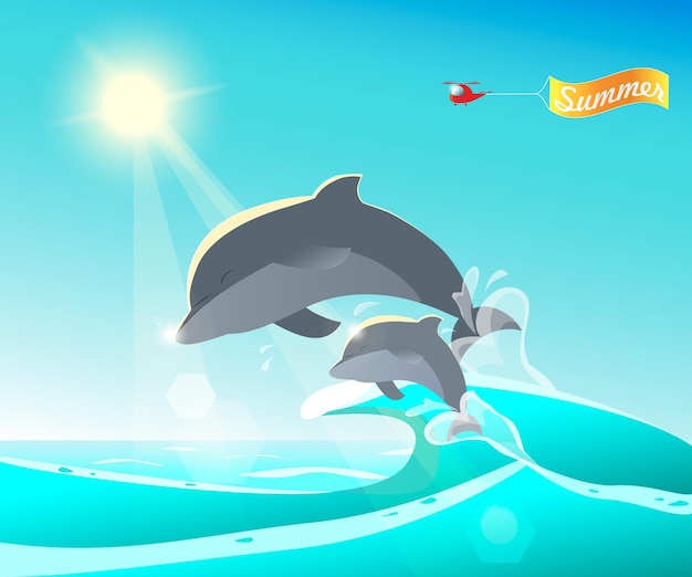 Dauphins sautant de l'illustration vectorielle de l'océan