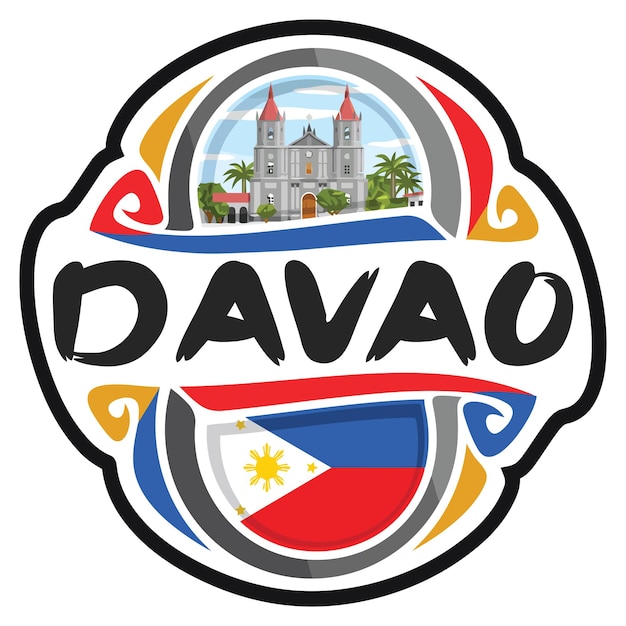 Davao Philippines Drapeau Voyage Souvenir Autocollant Skyline Landmark Logo Badge Timbre Sceau Emblème Svg Eps