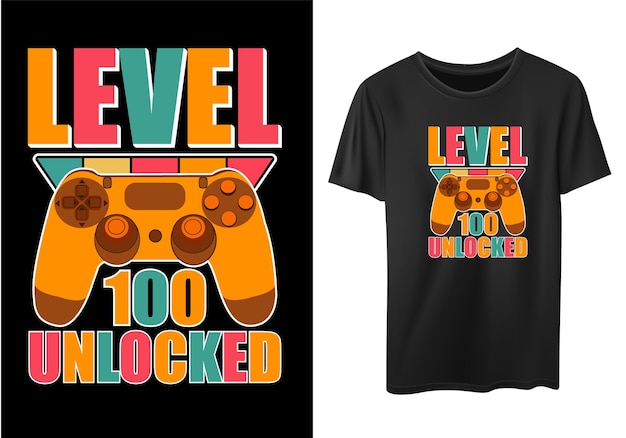 Vecteur déblocage niveau 100. conception de t-shirt de jeu vidéo de typographie drôle