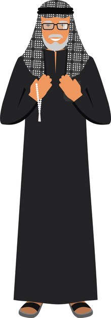 Debout vieil homme arabe avec chapelet dans ses mains. Illustration vectorielle