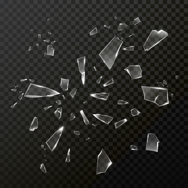 Vecteur débris de verre brisé brisé. illustration transparente