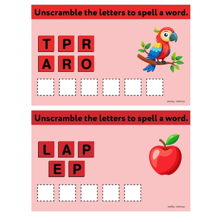 Vecteur déchiffrez les lettres pour épeler un mot pomme de perroquet