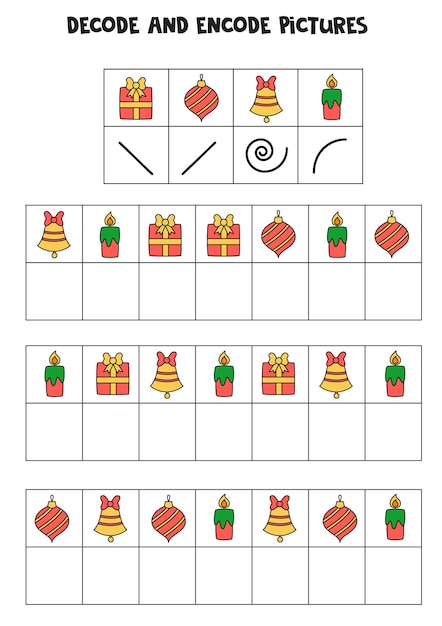 Décoder Et Encoder Des Images. écrivez Les Symboles Sous Les Images De Noël.