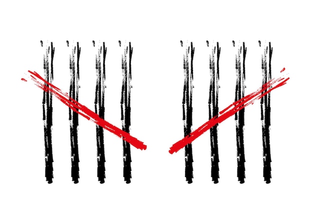 Vecteur le décompte des plumes de charbon marque quatre bâtons croisés illustration vectorielle