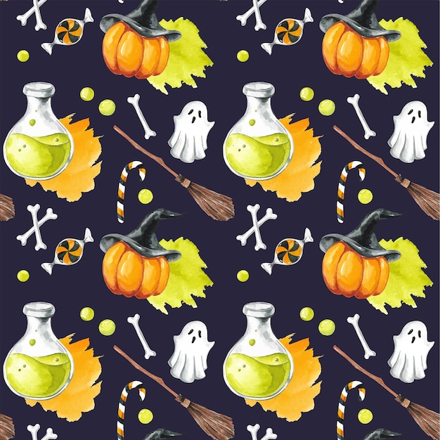 Vecteur décor d'halloween modèle sans couture aquarelle