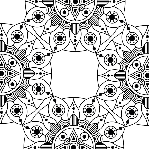 Décoratif Floral Monochrome Mandala Ethnicité Cadre Vector Illustration Design