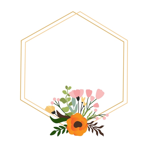 Vecteur décoration de cadre floral pour le concept d'ornement de mariage d'invitation cadres hexagonaux avec des fleurs
