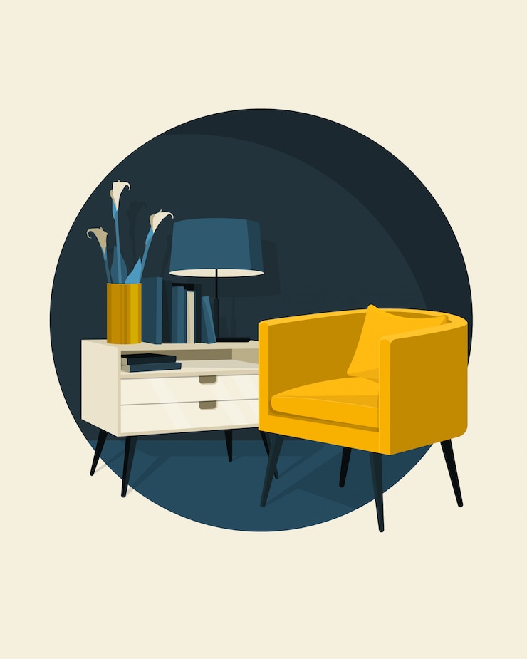Vecteur décoration de design d'intérieur de style scandinave, illustration plate.