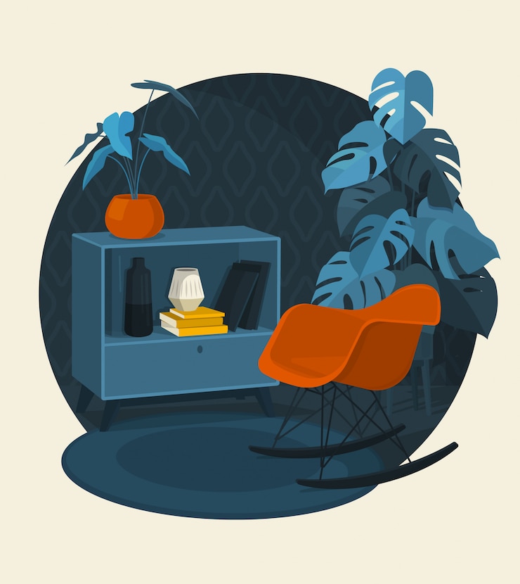 Vecteur décoration de design d'intérieur de style scandinave, illustration plate.