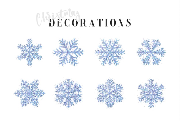 Décoration de flocons de neige Symboles de Noël et du nouvel an. Set 8 flocons de neige bleus différents faits à la main. Objets d'hiver. Éléments festifs.