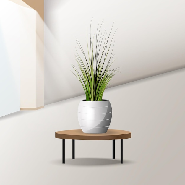 Décoration d'intérieur de plante d'herbe avec art vectoriel de table