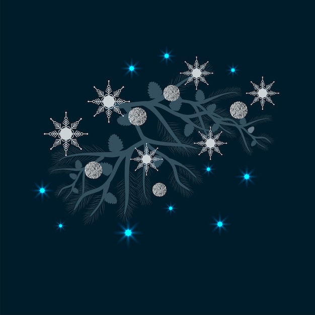 Vecteur décoration de noël couronne de branches d'arbres de noël boules flocons étoiles décor festif nouvel an