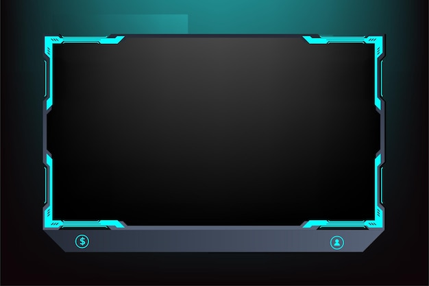 Décoration de panneau d'écran de diffusion en ligne avec une couleur bleue brillante Conception de superposition de diffusion en direct pour les joueurs Superposition de jeu en direct et vecteur de conception d'interface d'écran avec des formes abstraites