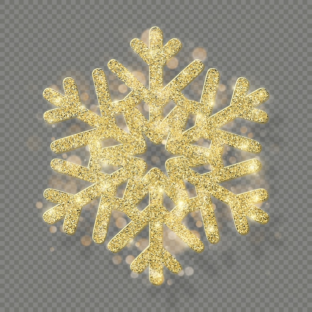 Décoration de texture de Noël riche avec bokeh doré pailleté. Briller le flocon de neige isolé sur fond transparent.