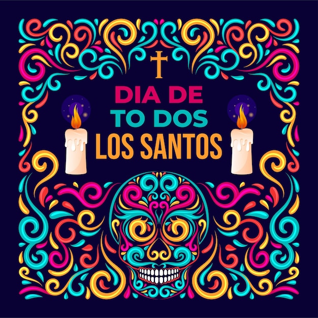 Décoration De La Toussaint Ou Dia De Todos Los Santos Avec Un Design Coloré D'art Populaire Mexicain