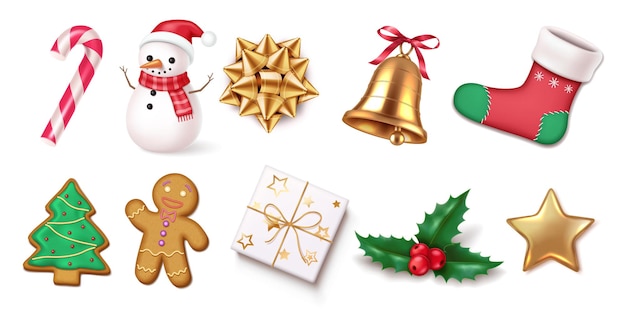 Décoration traditionnelle de Noël avec des icônes de couleurs réalistes