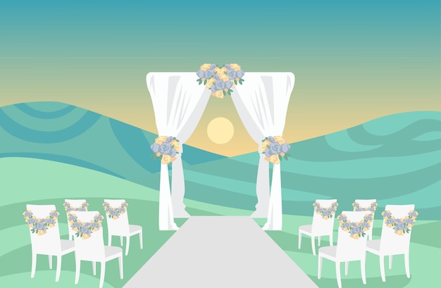 Vecteur décorations colorées d'arc de mariage de jardin de colline illustration vectorielle