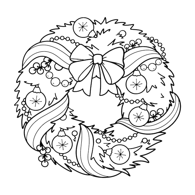 Vecteur décorations de couronnes de noël livre à colorier illustration vectorielle dessinée à la main année nouvelle