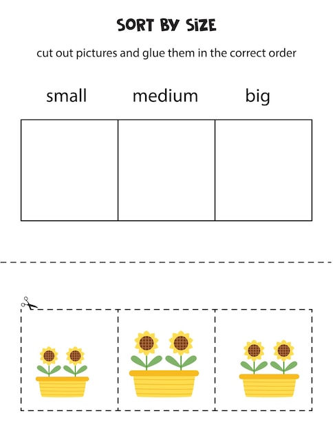 Découpez Des Images Et Triez-les Par Taille Petite, Moyenne Ou Grande Feuille De Travail Pédagogique