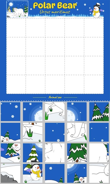 Découpez et jouez au carré de l'ours polaire prêt à être imprimé