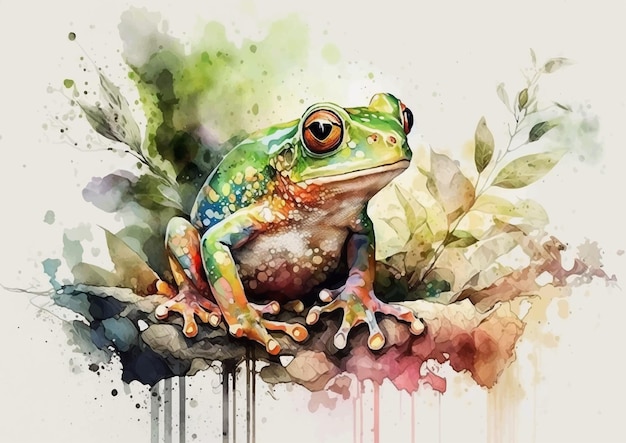 Découvrez la beauté de la nature avec ces illustrations vectorielles aquarelles complexes et détaillées de grenouilles et de leur environnement