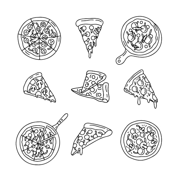 Décrire Le Dessin Des Tranches De Pizza Pizza Entière Ligne Simple Style Doodle Illustration Vectorielle