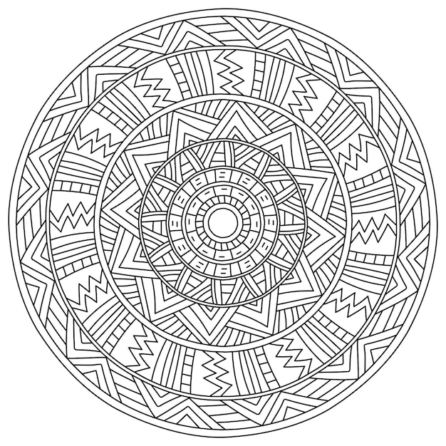 Décrire Le Mandala Avec Des Motifs Linéaires De Lignes Droites Et De Triangles Coloriage Méditatif