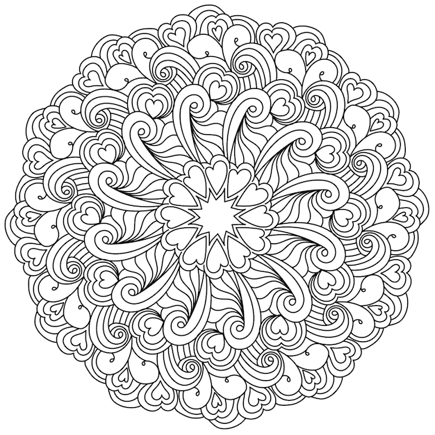 Décrire Le Mandala Zen Avec Un Motif De Coeurs Et D'enchevêtrements à Colorier La Page De La Saint-valentin