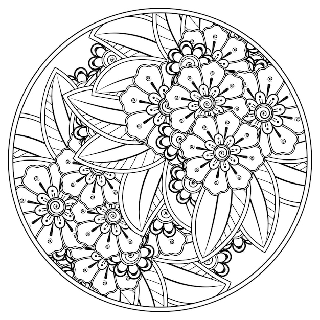 Décrire Le Motif De Fleurs Rondes Dans Le Style Mehndi Pour La Page Du Livre De Coloriage