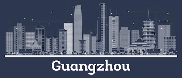 Décrire Les Toits De La Ville De Guangzhou En Chine Avec Des Bâtiments Blancs. Illustration Vectorielle. Voyage D'affaires Et Concept Avec L'architecture Moderne. Paysage Urbain De Guangzhou Avec Points De Repère.