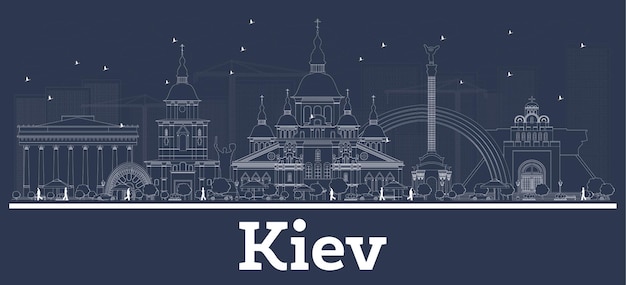 Vecteur décrire les toits de la ville de kiev ukraine avec des bâtiments blancs