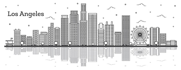 Décrire les toits de la ville de Los Angeles en Californie avec des bâtiments modernes et des réflexions