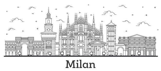 Décrire les toits de la ville de Milan Italie avec des bâtiments historiques isolés sur blanc