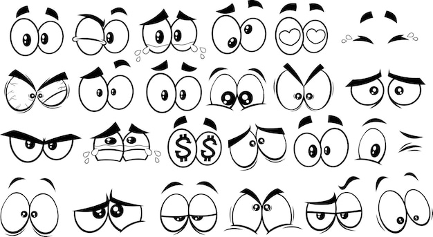 Vecteur décrit cartoon funny eyes vector collection set isolé sur fond blanc