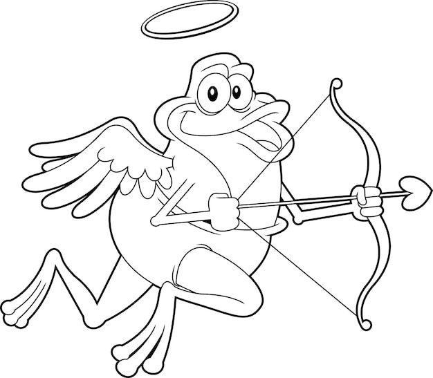 Décrit Le Personnage De Dessin Animé Drôle Grenouille Cupidon Avec Arc Et Flèche Volant