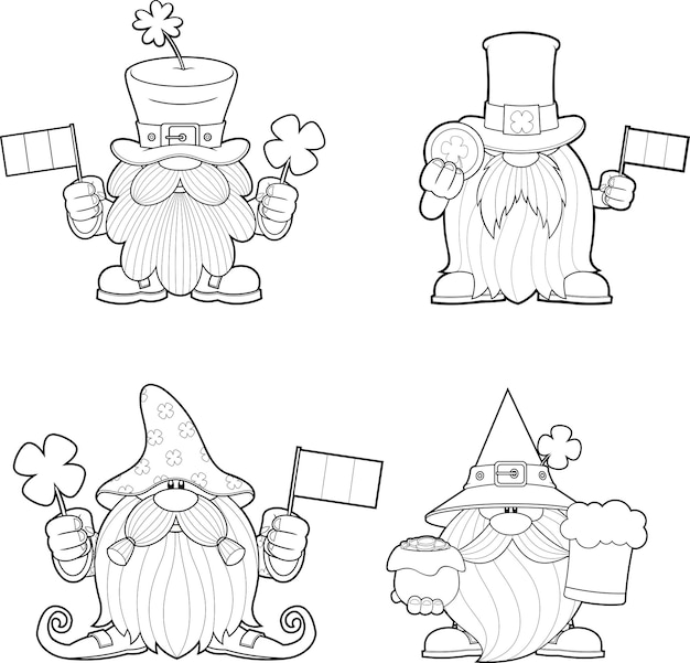 Décrit les personnages de dessins animés de gnomes de la Saint-Patrick dans différentes poses