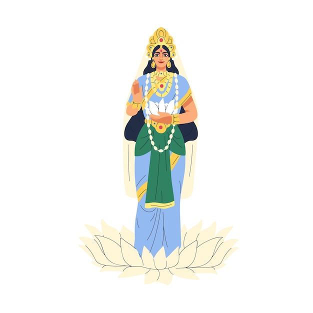 Vecteur déesse indienne parvati. divinité féminine hindoue de la maternité, de la fertilité. inde hindouisme divin personnage de femme avec fleur de lotus et bijoux. illustration vectorielle plane isolée sur fond blanc