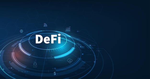 Vecteur defi -finance décentralisée sur fond abstrait bleu foncé. concept de blockchain, financier décentralisé, crypto-monnaie et actif numérique.