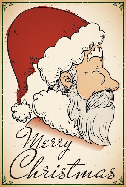 Défilez avec un portrait heureux du Père Noël décoré d'un cadre et de gui pour célébrer Noël