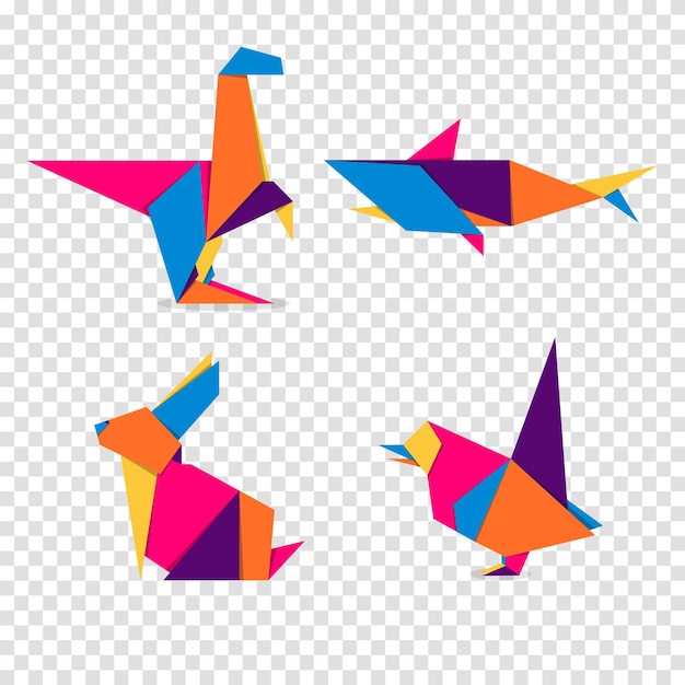 Vecteur définir des animaux origami création de logo abstrait animaux vibrants colorés origami animal