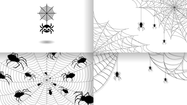 Définir les araignées sur la collection Web avec un élément de conception d'arrière-plan Halloween Backgroaund blanc Spooky