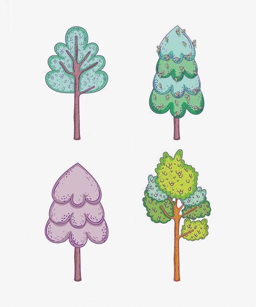 Définir des arbres de la nature avec des feuilles et des branches