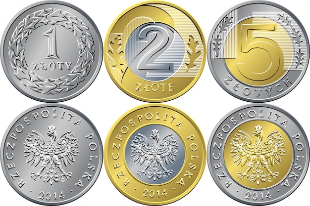 Vecteur définir l'argent polonais un, deux et cinq zlotys