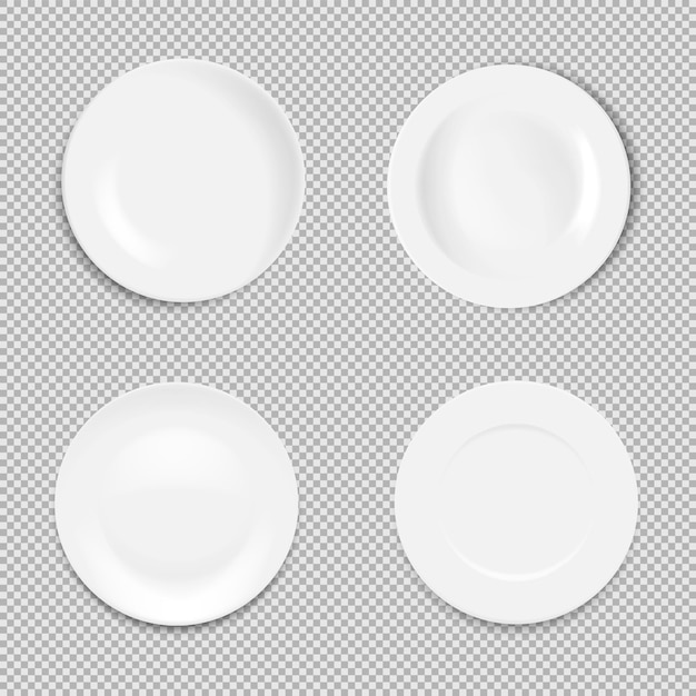 Définir une assiette blanche vide isolée sur fond blanc Illustration vectorielle