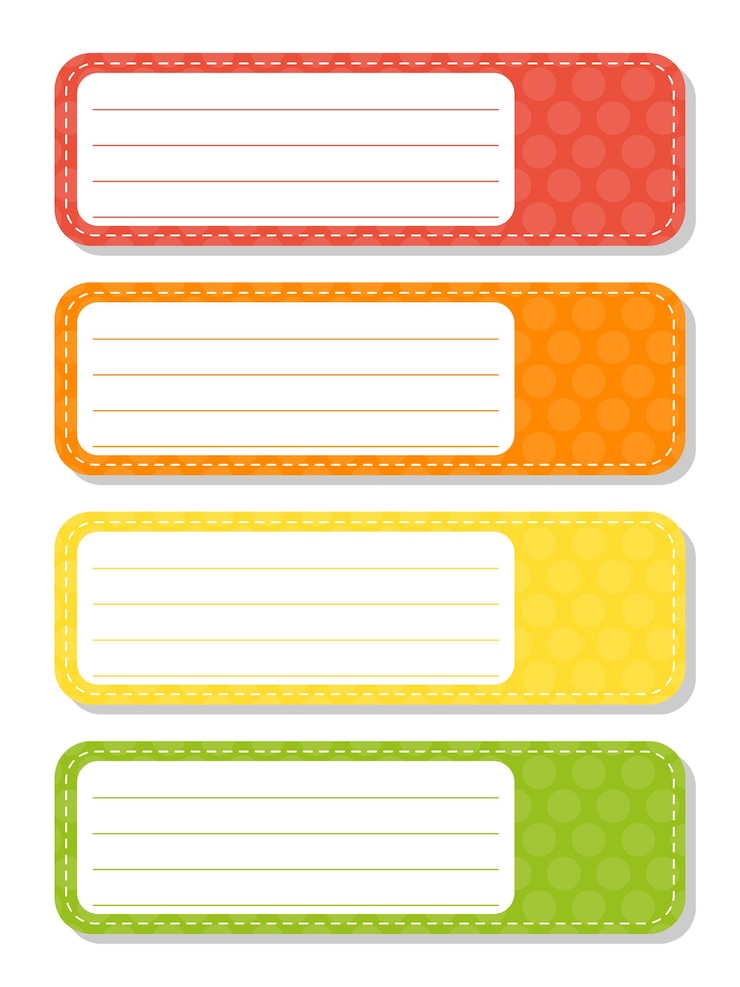 Vecteur définir des autocollants pour la conception modèle vide étiquettes de nom étiquettes cadeaux parfait pour les dossiers journaux quotidiens cahiers sacs à lunch boîtes à crayons étiquette rectangulaire illustration vectorielle de couleur isolée